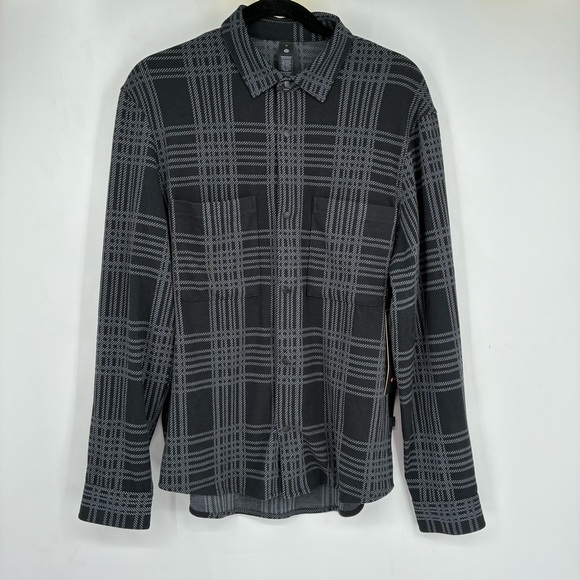 NEW Lululemon Mens Medium Soft Knit Overshirt Button Up Flannel Plaid Gray